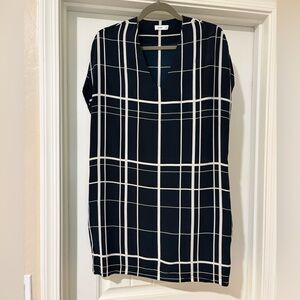 Vince Silk Grid Print Shift Dress w/ Pockets | Navy + Ivory | XS